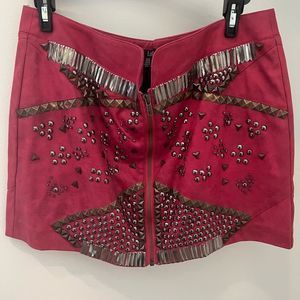 Ladakh Studded Suede Front Zip Mini Skirt